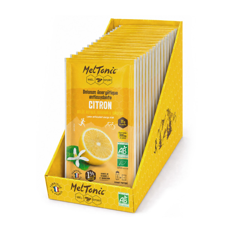 Display pack of 16 organic antioxidant energy drink sachets - natural LEMON flavor