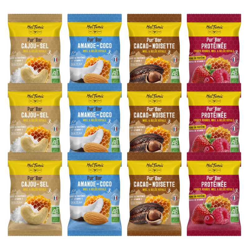Lot de 12 barres protéinées et énergétiques bio - 4 saveurs | Meltonic
